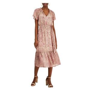 INTERNATIONAL CONCEPTS Chiffon Paisley Midi Dress Size 14 Pink Blush No Belt NWT